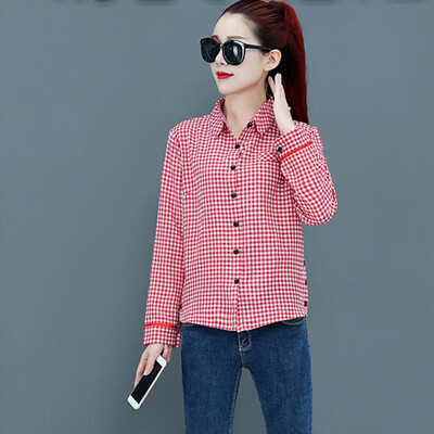 

Blouses Women Plaid Long Sleeve Turndown Collar 2019 Autumn New Fashion Casual Lapel Plus Size Female Tops OL Office Blouse