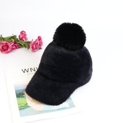 

Autumn&winter new Joker baseball cap children Korean mink fur warm padded knitted cap casual student cap