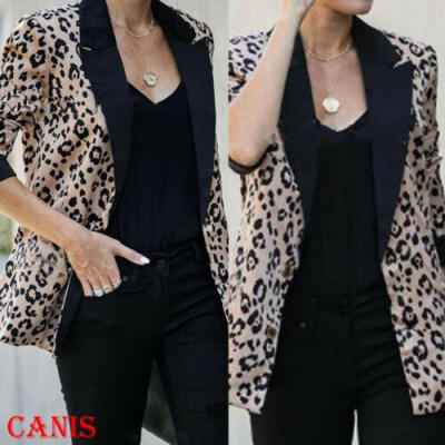 

Women Long Sleeve Blazer Office Work Jacket Ladies Leopard Coat Cardigan Blouse