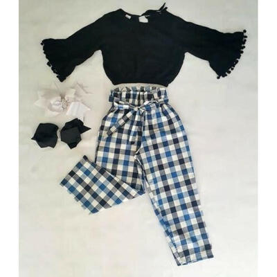 

UK Toddler Kids Baby Girls Plaid Tops Pants Leggings Outfits Clothes Tracksuit