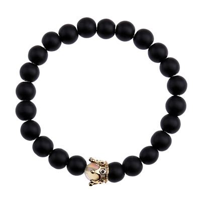 

Opal Black White Pearls Micro Inlaid Crown Pair Bracelet Unisex Elastic Rope Bracelet