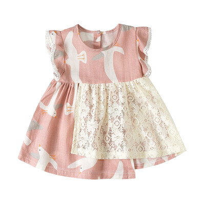 

Cute Dress Summer Baby Girls Dress Floral Lace Design Flare Sleeve Dresses Cotton Kids Toddler Sundress