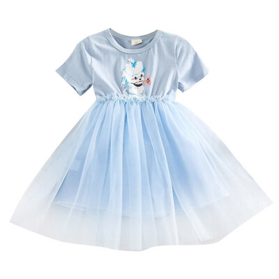 

Cute Children Summer Sweet Casual Cartoon Print Cute Color Mesh Short Sleeve Sweet Princess Dress 1-7Y Toddler Girl Clothes