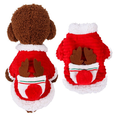 

New Arrival Puppy Clothing Christmas Costume 2 Legged Coat Winter Warm Red Thickening Reindeer Red Jacket Dogs