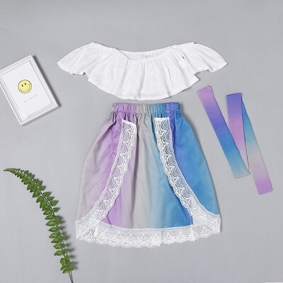 

Baby girl summer clothes one-shoulder wrapped chest ruffled shirt top colored lace side dress for 1-5T