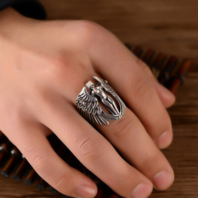 

Punk Wind Gothic Rock Exaggerated Rings Retro Cross Wings Metal Mens Open Rings Adjustable Nightclub Trend Jewelry Gifts