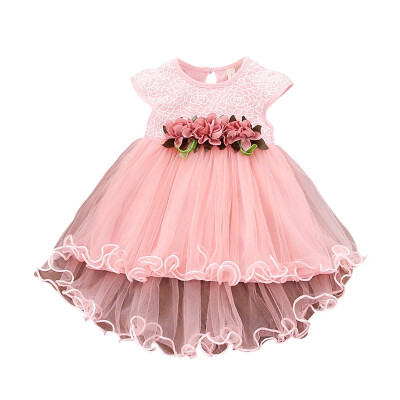 

Infant Kids Baby Girl Clothes Summer Floral Print Sleeveless Cotton Princess Party Dresses Mesh Girls Clothes Girls Ball Gown