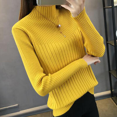 

Women Sweater Knitted Winter Sweater New Half-high Collar Sweater Women\s Color Slim Long-sleeved Pullover Sweater Tops