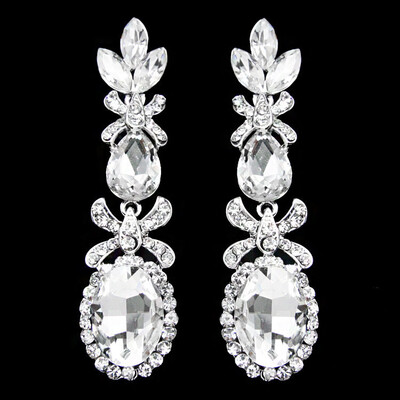 

"Luxury Silver Long Earring with Stones Zirconia Rhinestone Green Earrings for women Bridal Party Wedding Jewelry "