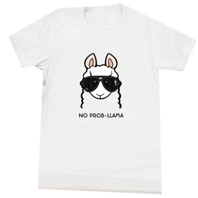 

Cute Cartoon Llama Print Summer Short Sleeve Women T-Shirt Plus Size Basic Top