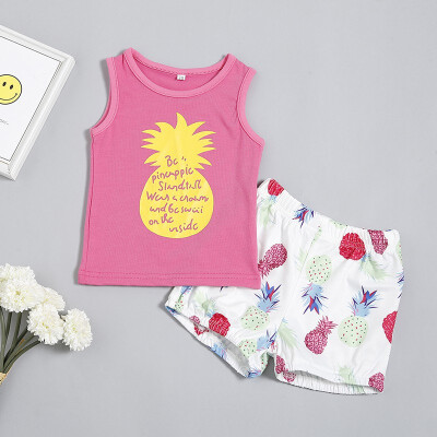 

Baby Boy Girl Clothes Summer New Cartoon Cotton Yellow Pineapple Print Sleeveless Top White Short