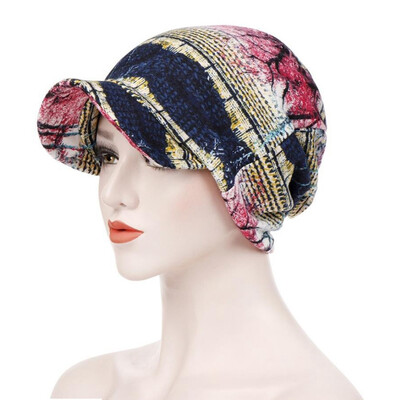 

Muslim Women Print Cotton Hat Hijab Hair Loss Chemo Headscarf Wraps Visor Cap