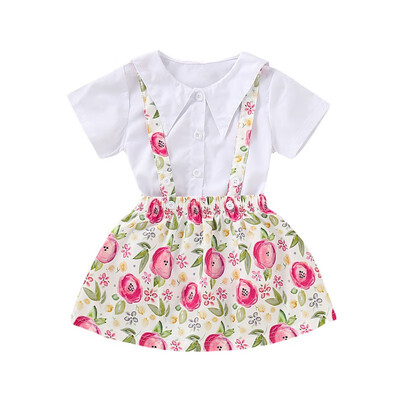 

Baby Girls Clothing Sets Cotton White Shirt Flowers Strap Skirt For Girls Dress Summer Suspender Skirts Baby Girls Clothes