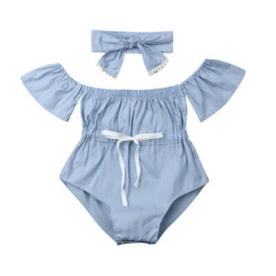

UK Newborn Baby Girls Romper Off Shoulder Jumpsuit Headband Sunsuit Outfits 2pcs