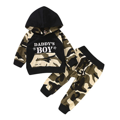 

New Spring Autumn Baby Boy Girl Cotton Long Sleeve Letter Print Hooded Sweatshirt TopsTrousers Clothes Set