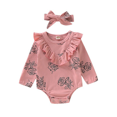 

0-18M Autumn Infant Baby Girls Long Sleeve Floral Print Rompers Kids Bodysuit Jumpsuit With Headband