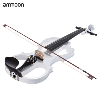 

ammoon VE-201 Full Size 44 Solid Wood Silent Electric Violin Fiddle Maple Body Ebony Fingerboard Pegs Chin Rest Tailpiece with Bo