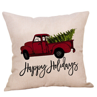 

Christmas Car Pattern Printed Pillow Cover Cotton Linen Cushion Cover Holiday Decorative Throw Pillow Case Sofa Car Home Decor
