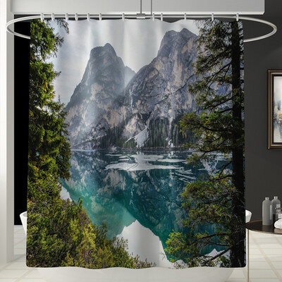 

Gobestart New Waterproof Shower Curtain with 12 Hooks 3D Printed Bathroom Polyester