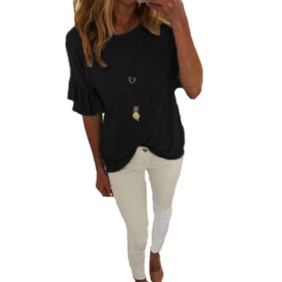 

Plus Size Summer Women Casual Solid Color Flare Short Sleeve O-Neck T-Shirt Top