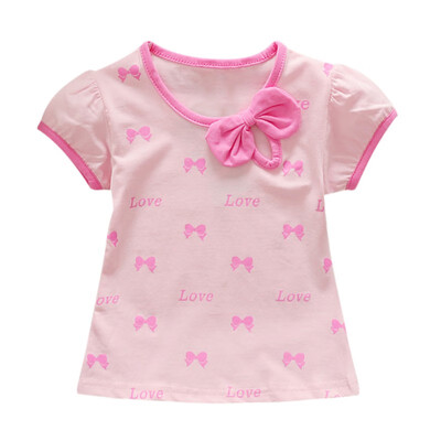 

Childrens T-Shirt Baby Girl Clothes Summer Print Kids Bow Short Sleeve Infant Girl Tee Tops Princess Girl Party Clothes