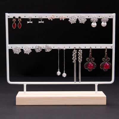 

〖Follure〗Wood Base Metal Jewelry Holder Display Stand Dangle Earrings Hanging 44 Holes