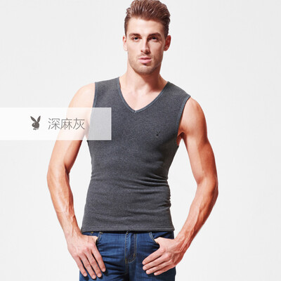 

Playboy PLAYBOY warm vest men plus velvet thickening mens shirt shirt underwear winter cotton Slim middle-aged deep gray ash L
