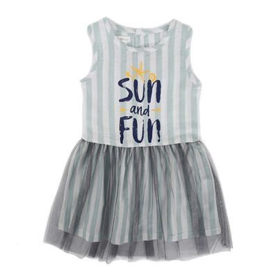 

Kids Girl Summer Dress Striped Letter Printed O Neck Sleeveless Tulle Tutu Dress Clothes Outfits