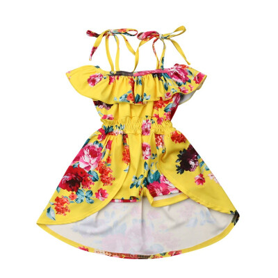 

Summer Casual Baby Girls Irregular Design Strap Dress Cotton Kids Sleeveless Floral Dresses Outfits