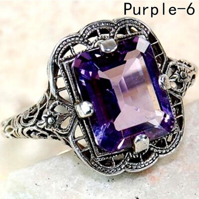 

4 Colors 2CT Blue Sapphire 925 Solid Genuine Sterling Silver Art Deco Filigree Ring Wedding Ring Lover Gifts Sz 6-10