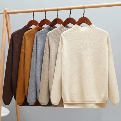 

loose style half-high collar split thick sweater spring winter solid color