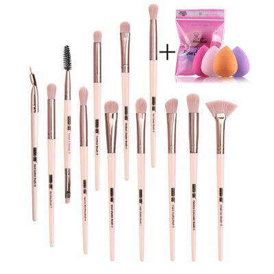 

12pcs Eye Cosmetic Brush With 4pcs Drop-shaped Powder Puff Soft Makeup Brush Set
