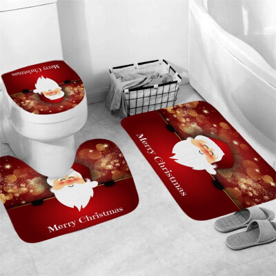 

Tailored 3Pcs Christmas shower Curtain Bathroom Anti-slip Carpet Rug Toilet Cover Mat Set