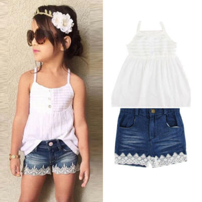 

Kids Toddler Baby Girls Outfit Clothes T Shirt Tops Dress Denim Short Pants Set