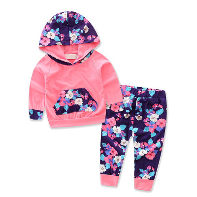 

Kacakid Hot 2pcs Baby Girls Clothes Newborn Infant Hooded Sweatshirt TopsPantsOutfits Tracksuit Kids Clothing Set Y6