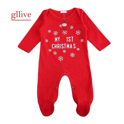 

Cute Baby Christmas Clothes Sweet Casual Kids Newborn Fall Long Sleeve Red Xmas Sunsuit Jumpsuit Romper Outfits