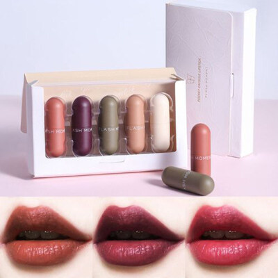 

5Pcs Mini Capsule Lasting Lipsticks Silky Matte Lip Cream Small Makeup Sample