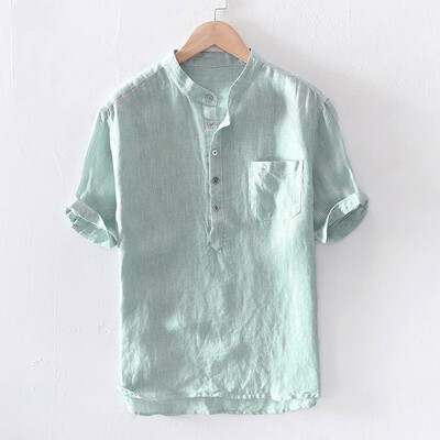 

Toponeto Mens Baggy Stripe Cotton Linen Short Sleeve Button Pocket T Shirts Tops Blouse