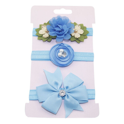 

Children Bow Plus Drill with Small Flower Headband Set Baby Tiara Hair Accessories 3Pcs