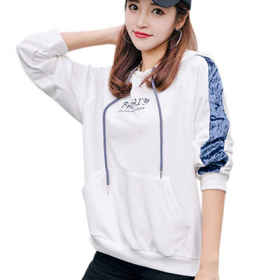 

Autumn Winter Hoodies Women Color-Patchwork Pullover Sweatshirt Long Sleeve Hooded Tops Female Letter Print Tracksuit Sweat Coat