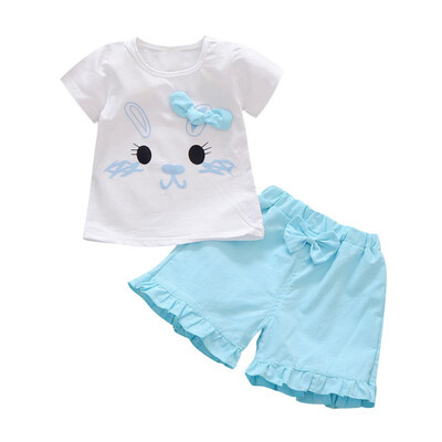 

Summer Baby Girl Casual Clothes Sets Cartoon Rabbit Print Short Sleeve T-shirt Tops Shorts Outfits Set