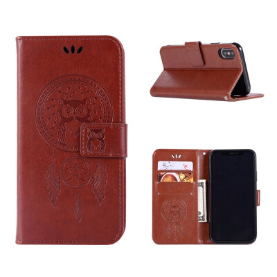 

MOONCASE Apple iPhone  Max Windbell Owl Embossed Leather Case - Brown