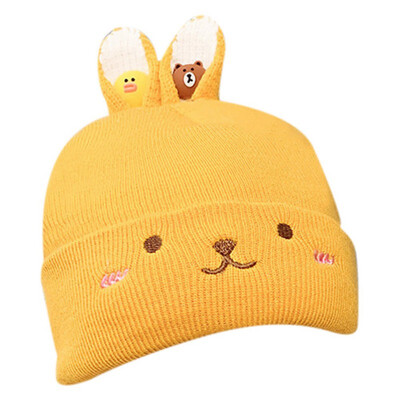 

Winter Newborn Cartoon Cute Warm Kids Girls Boys Baby Hats Knitted Wool Hemming Caps With Ball Cap Accessories