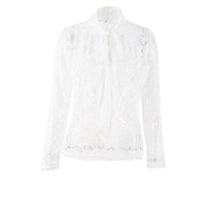 

Blouses Autumn New Blouses Fashion Lace Hollow Out Women Shirt Female Long Sleeve Bow Collar Blouse Casual Blusa