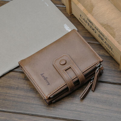 

Men Short Wallet PU Leather Zipper Card Holder Interior Pocket Multifunctional Solid Color Fashion Purse