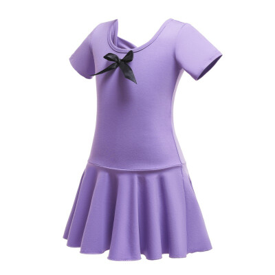 

Children Girls dance dress Cotton Mesh Bow Decoration Round Collar Short-sleeved Dance Practicing Dress Gymnastics Clothes