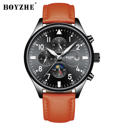 

BOYZHE WL003-P Watch Brand Luminous Waterproof Business Full-automatic Mechanical Men Leather Wrist Watch with Gift Box