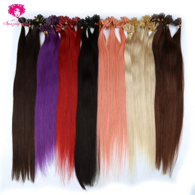 

Amazing Star Hair Straight Brazilian Human Fusion Hair Nail U Tip Machine Made Human Hair Extensions 18" Soft&Bouncy
