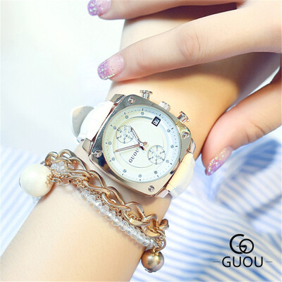 

GUOU Brand Luxury Women Leather Watches Simple Waterproof Quartz Wristwatches Ladies Dress Watch