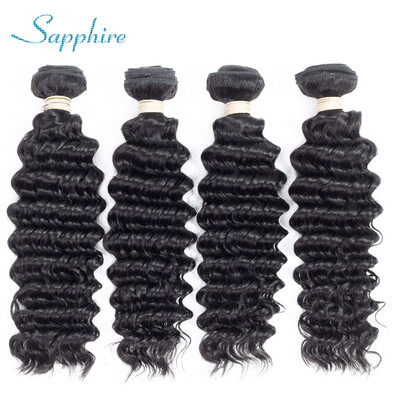 

Sapphire 8A Grade Brazilian Deep Wave Hair 4 Bundle Brazilian Virgin Hair Deep Wave Remy Human Hair 100g Per Bundle Natural Black
